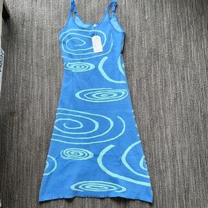 HOUSE OF SUNNY MIDI HOCKNEY DRESS DUPE BLUE SWIRL